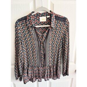 Anthropologie Maeve Womens 0 Viscose Top Long Sleeve Button Multicolor Blouse
